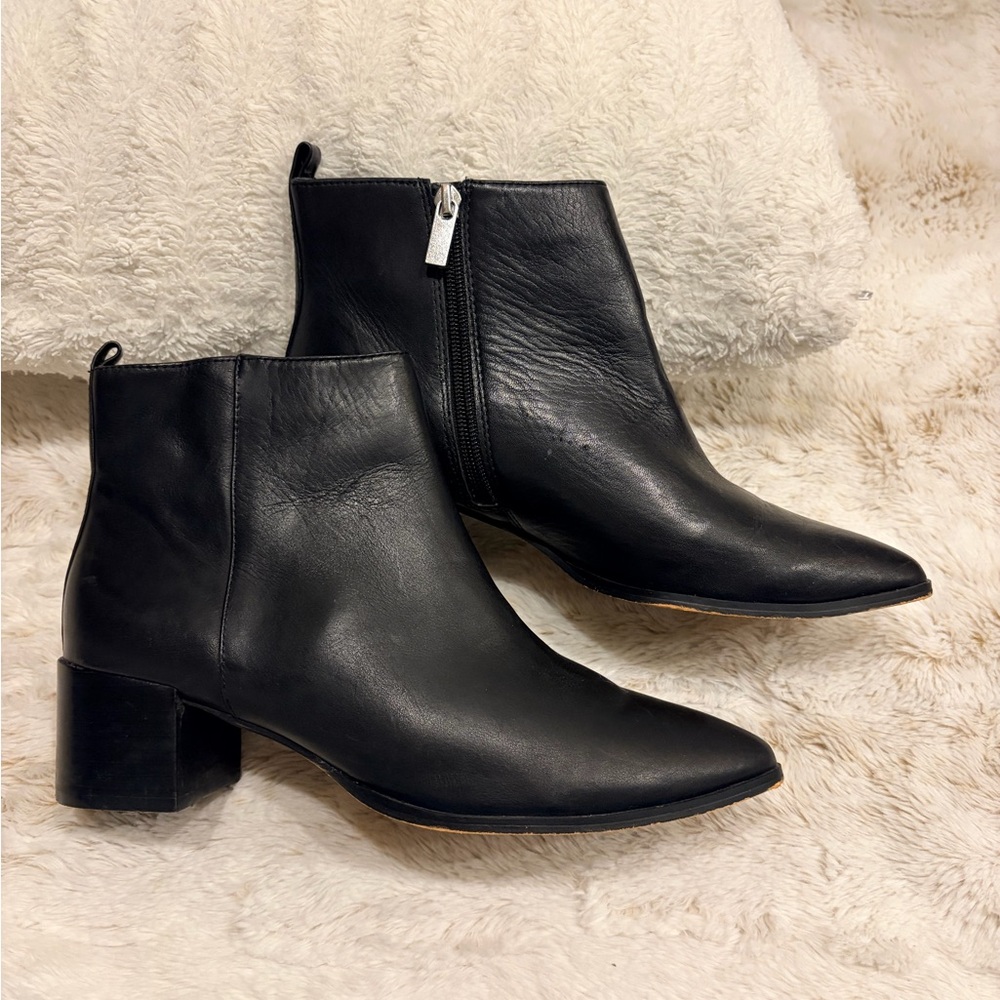🖤 En Thread Black Leather Pointed Ankle Boots | Size 8.5 | Clean Girl Minimalist